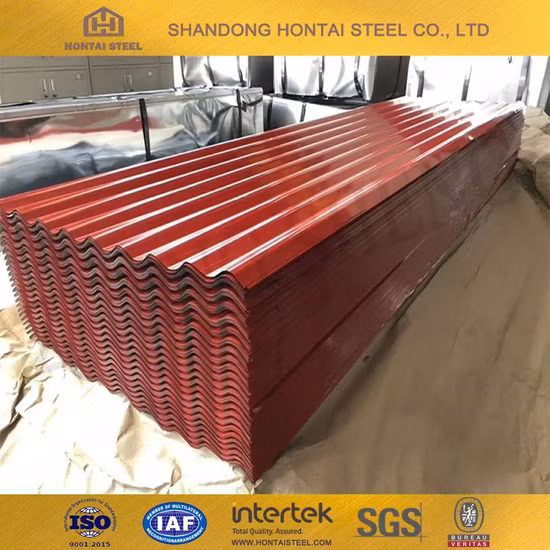 Hoja de techo de hierro galvanizado prepintado corrugado de placa de acero de metal recubierto de color de teja de construcción